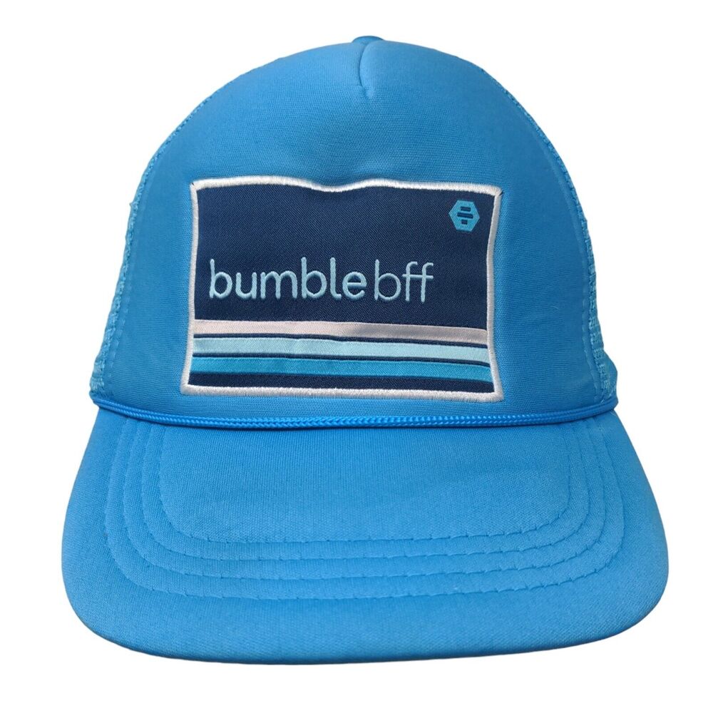 Bumble Bff Snapback Trucker Hat Blue One Size Adjustable Mesh Back Rope
